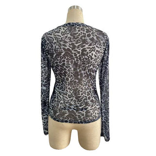 Leopard Print Mesh Slim Fit Top - 1