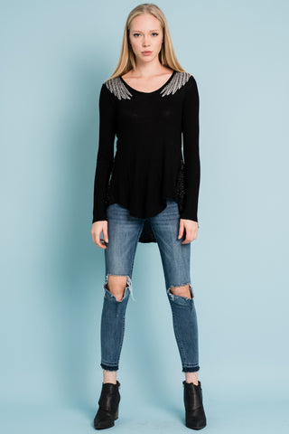 Black Eagle Wing Rhinestone High-Low Top - back