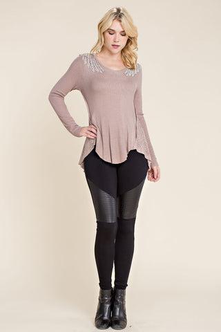 Mocha Eagle Wing Rhinestone High-Low Top - back