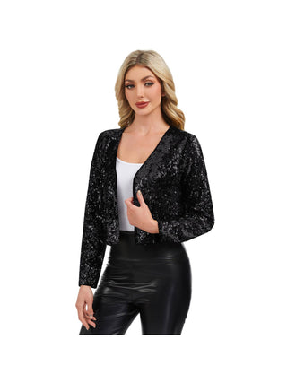 Black Sequin Cropped Open-Front Jacket detail