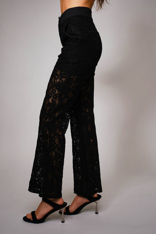 Lace Sheer Mid Rise Trouser Pants - Born To Glam