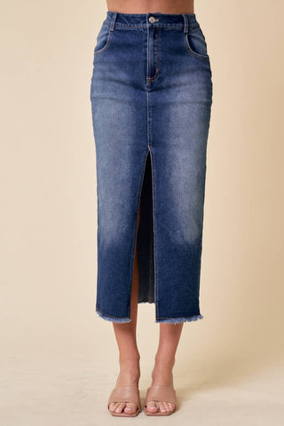Dark Wash Midi Front Slit Denim Skirt - Born To Glam
