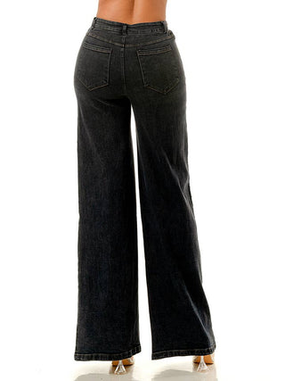 Black Studded Wide Leg Denim Pants – supplier view 3