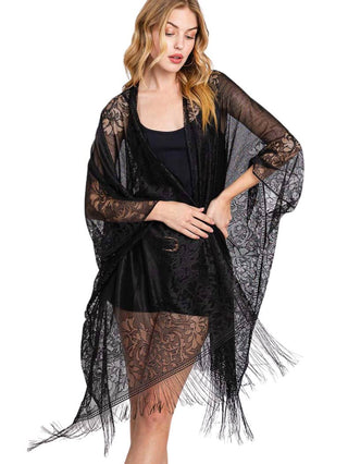 Black Lace Fringe One Sized Kimono front