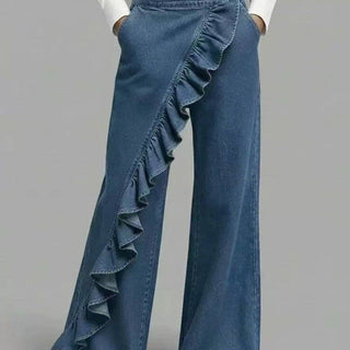 Navy Blue Ruffle Wide Leg Jeans