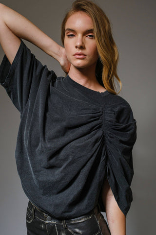 Washed Draped Pleated T-Shirt - Born To Glam