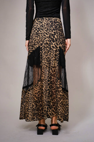 Leopard Lace Panel Maxi Skirt - Born To Glam