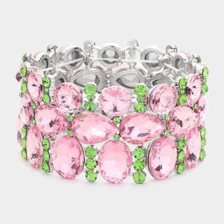 Multi Stone Cluster Evening Stretch Bracelet - Born To Glam