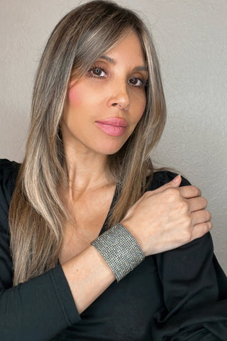 Large Dark Silver Crystal Statement Cuff - Born To Glam