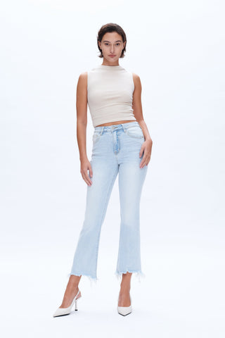 High Rise Cropped Frayed Hem Flare Jeans