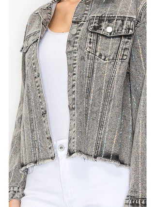 Grey Crystal Stripe Denim Jacket - Born To Glam