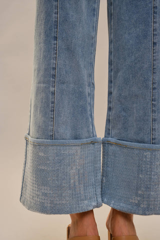 Cuffed Sequin Bottom Detailed Jeans - Born To Glam