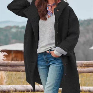 Black Hooded Wool-Look Long Coat Black