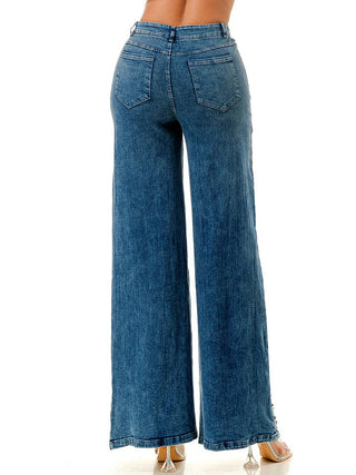 Blue Studded Wide Leg Denim Pants – supplier view 3
