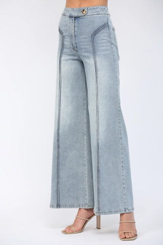 Light Demin High Waisted Wide Leg Jean