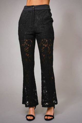 Lace Sheer Mid Rise Trouser Pants - Born To Glam