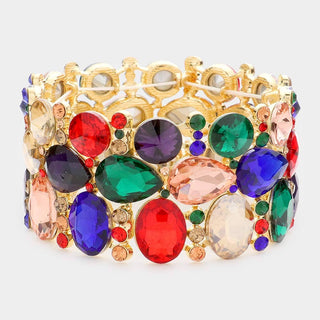 Multi Stone Cluster Evening Stretch Bracelet - Born To Glam