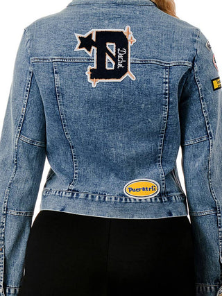 Blue Racing Patch Long Sleeve Moto Denim Jacket – supplier photo 4
