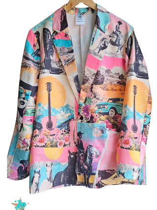 Retro Pop Western Collage Blazer