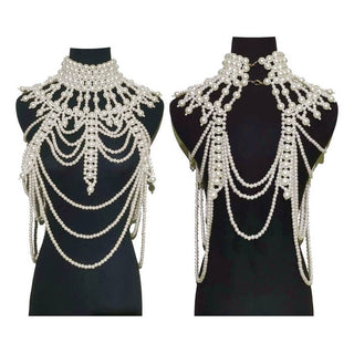 Faux Pearls Statement Bib Full Body Cover Chain Black