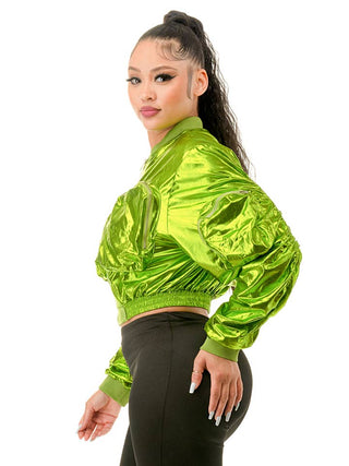 Lime Metallic Long Sleeve Bomber Jacket – supplier view 2