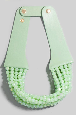 Faux Leather And Faceted Beads Statement Necklace - Born To Glam