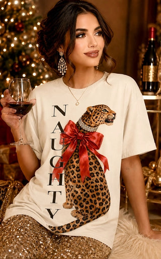 White Naughty Leopard Bow Graphic Tee