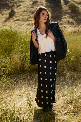 SATIN MIDI SKIRT IN POLKA DOT - Born To Glam