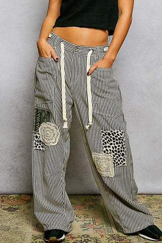 Chocolate Striped Patchwork Wide Leg Pants