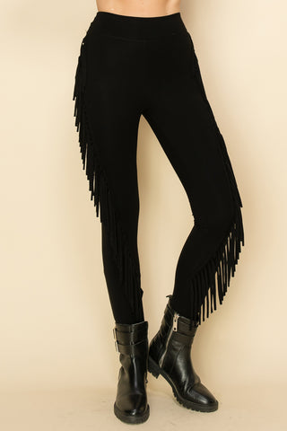 Black Swirl Fringe Skinny Leggings - front