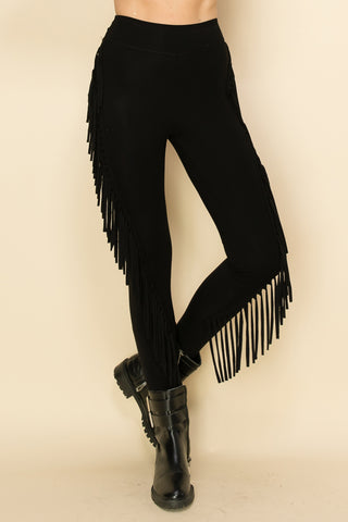 Black Swirl Fringe Skinny Leggings - detail
