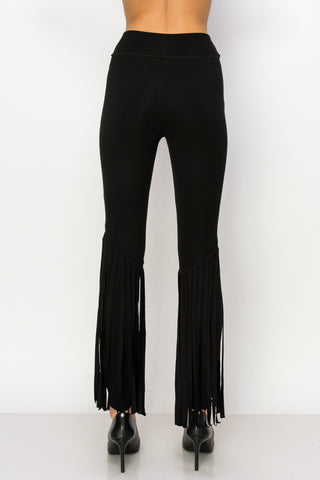 Black Rhinestone Fringe Banded Waist Leggings - detail