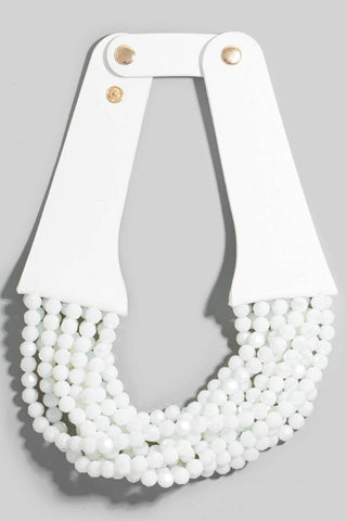 Faux Leather And Faceted Beads Statement Necklace - Born To Glam