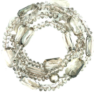 Smoked Silver Rectangle Crystal Long Necklace - Born To Glam