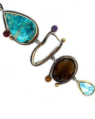 4 Tier Multi Gemstone Turquoise and Pearl Pendant - Born To Glam