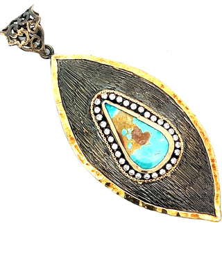 Turquoise Leaf Sterling Silver Pendant - Born To Glam