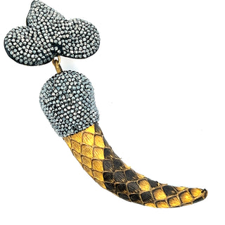 Yellow Python Print Leather and Crystal Horn Pendant - Born To Glam