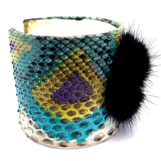 Multicolor Python Print  Leather Cuff Bracelet - Born To Glam