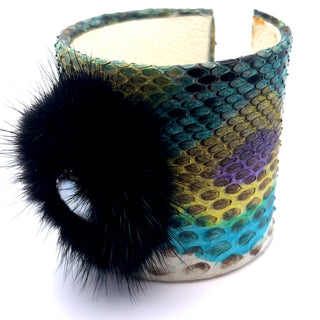 Multicolor Python Print  Leather Cuff Bracelet - Born To Glam