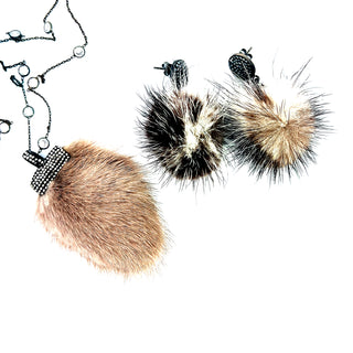 Gray Luxe Fur Crystal Pendant Sterling Silver Necklace - Born To Glam