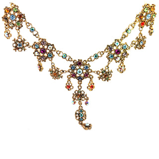 Gold Floral Multicolor Crystal Necklace - Born To Glam