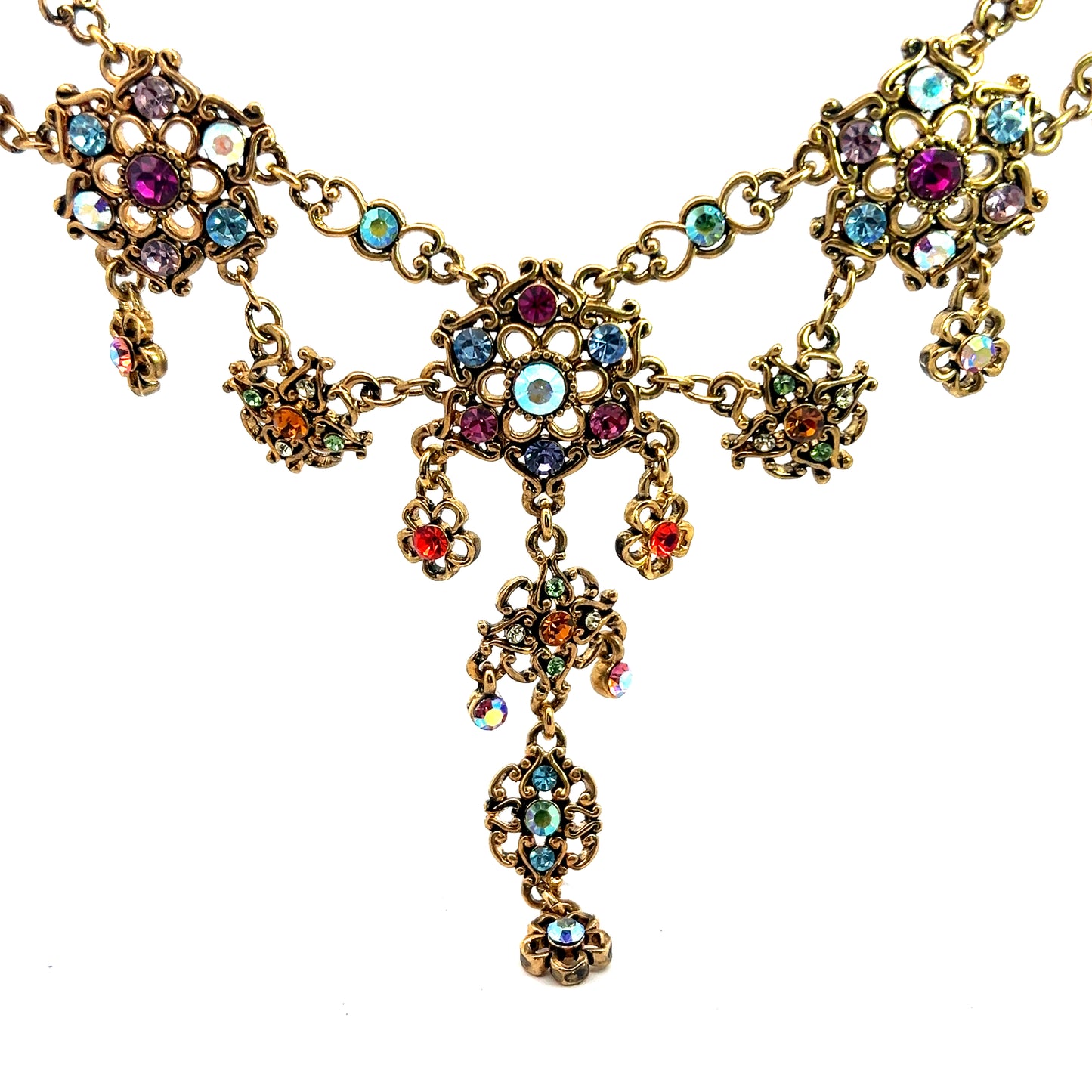 Gold Floral Multicolor Crystal Necklace - Born To Glam