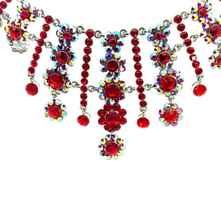 Red Iridescent Crystal Statement Necklace & Earring Set - Born To Glam