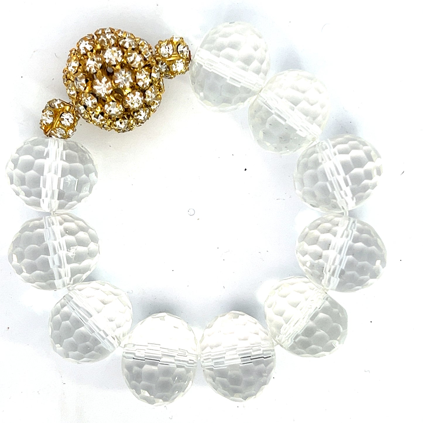 Clear Crystal Sphere Gold Disco Ball Stretch Bracelet