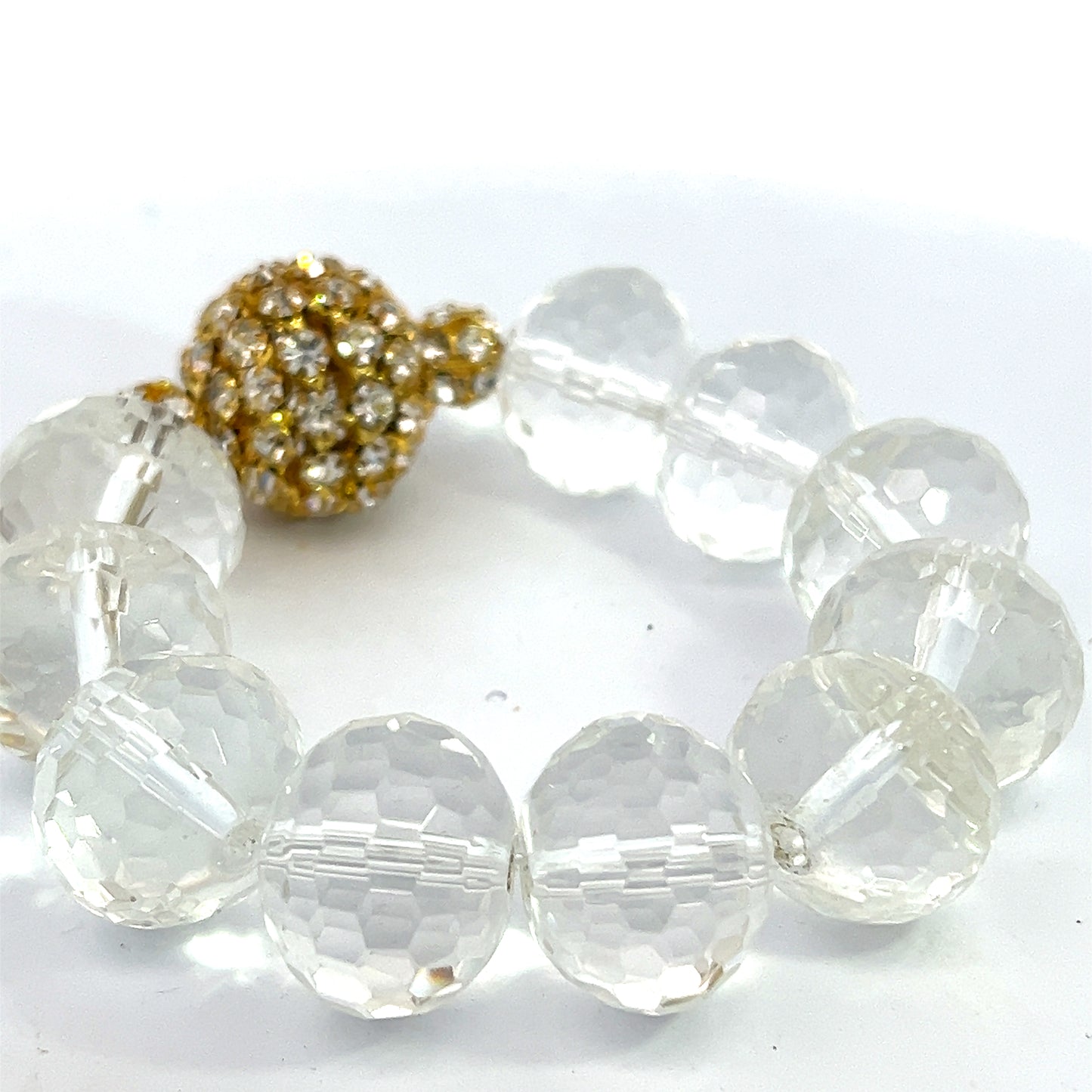 Clear Crystal Sphere Gold Disco Ball Stretch Bracelet