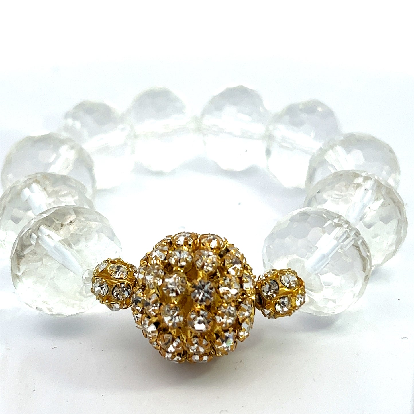 Clear Crystal Sphere Gold Disco Ball Stretch Bracelet