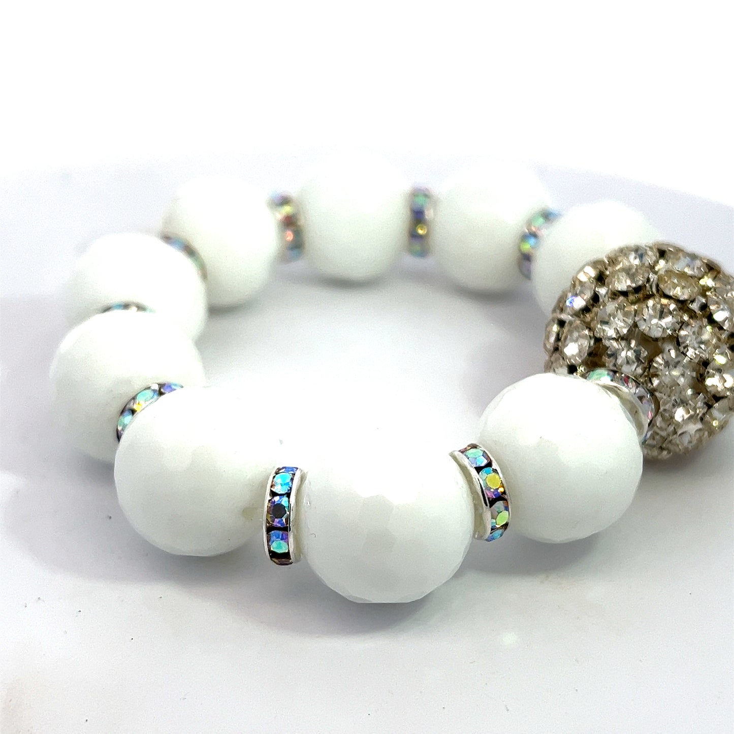 White Sunstone Gemstone Stretch Bracelet - Born To Glam