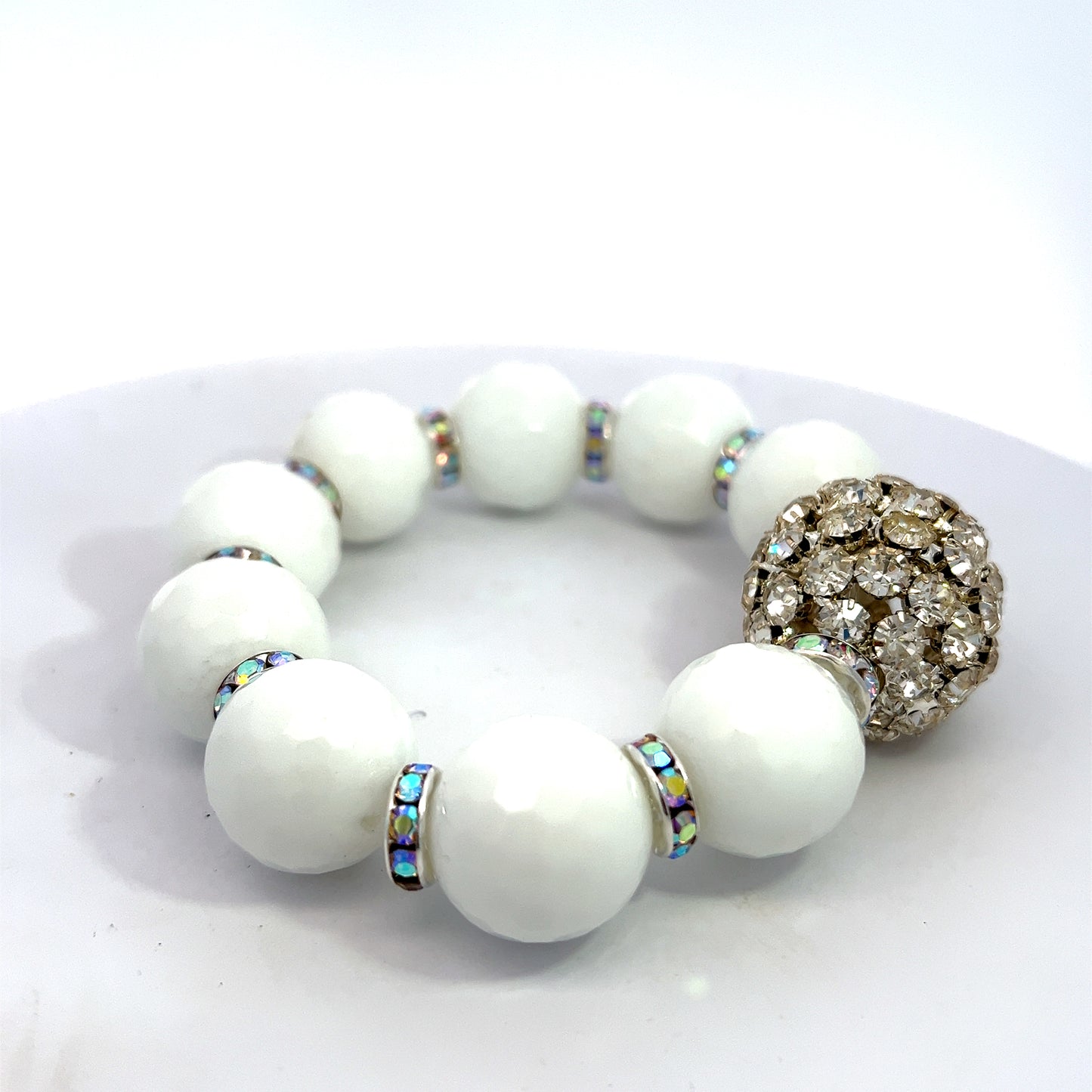 White Sunstone Gemstone Stretch Bracelet - Born To Glam