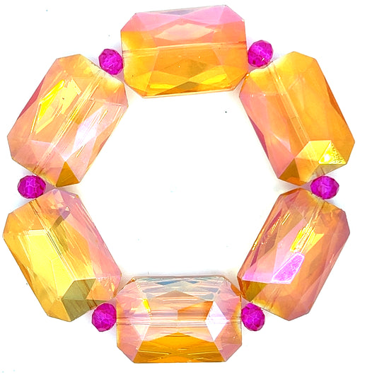 Pink & Champagne Colorized Rectangle Crystal Stretch Bracelet