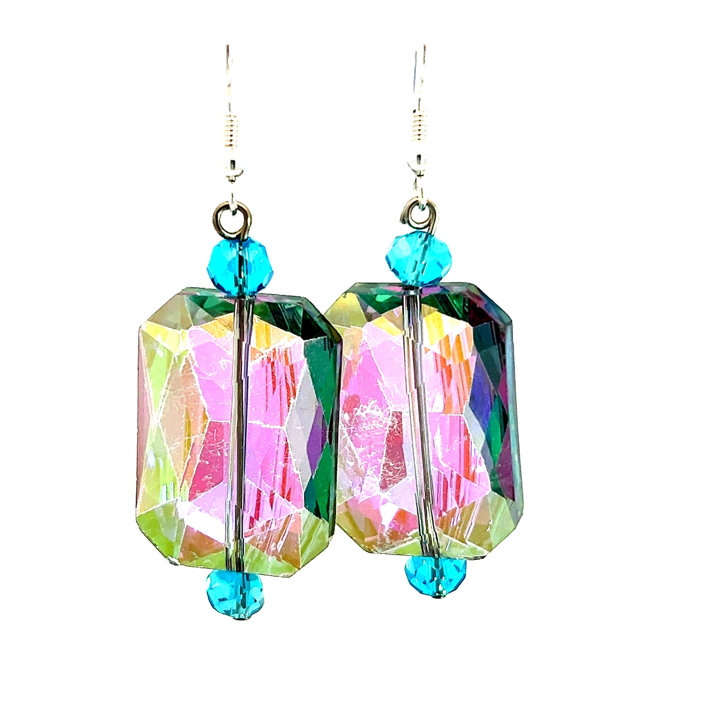 Purple Turquoise Colorized Rectangle Crystal Earrings